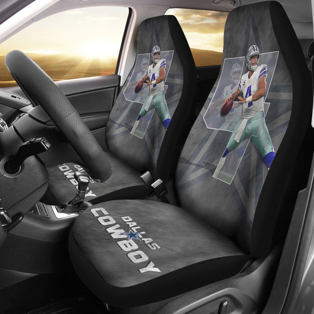 Dallas  Cowboy Player 04 Throwing Rugby Ball Light Grey Car Seat Covers