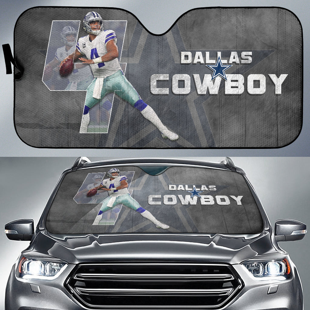 Dallas  Cowboy Player 04 Throwing Rugby Ball Light Grey Car Sun Shade