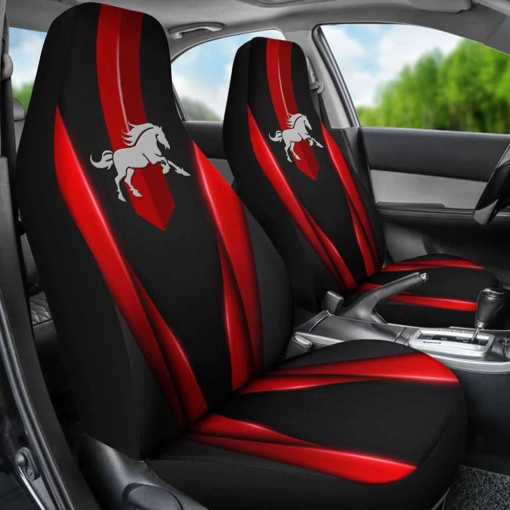 dark red horse mustang car seat covers