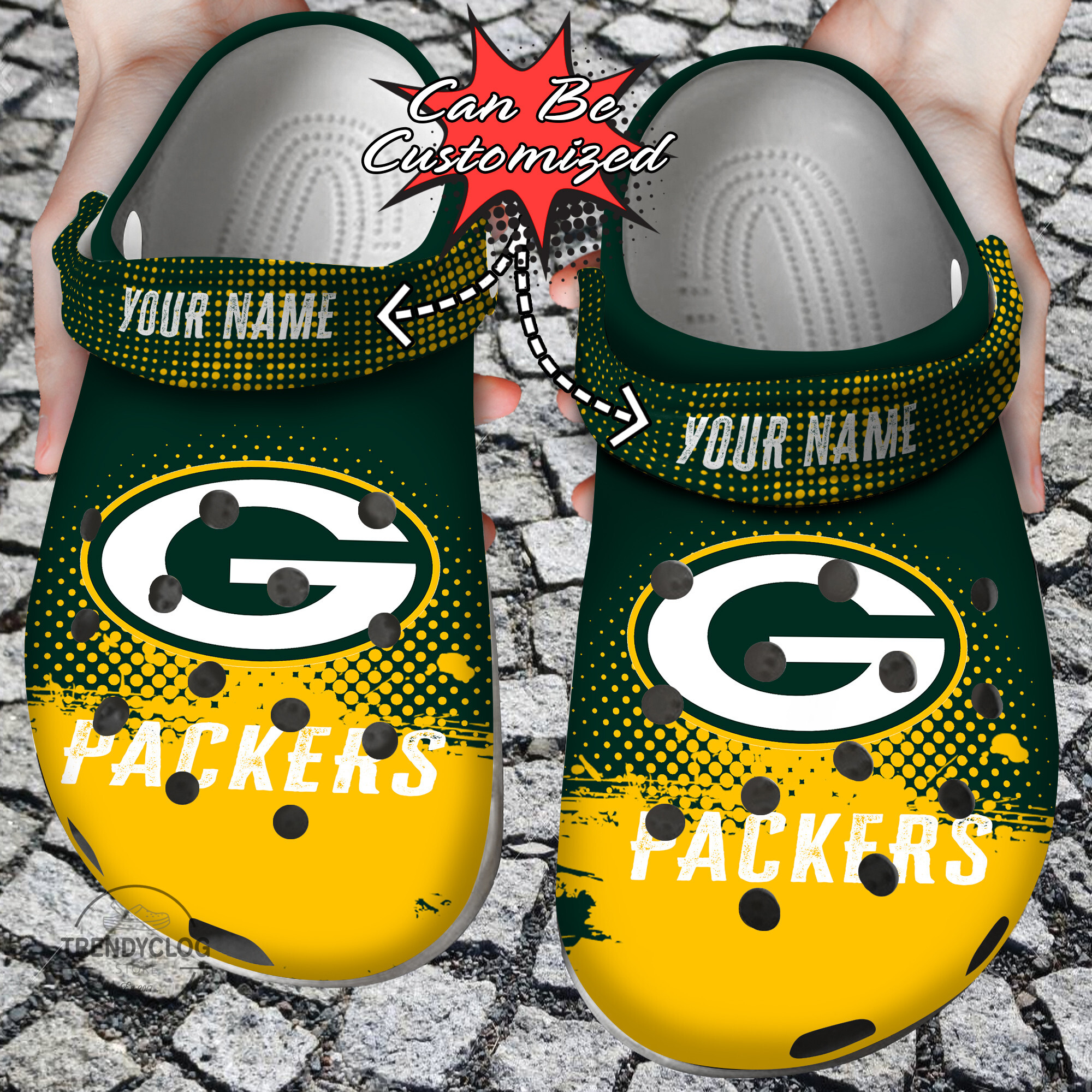 Football Crocs - Personalized G.Packers Half Tone Drip Flannel Clog