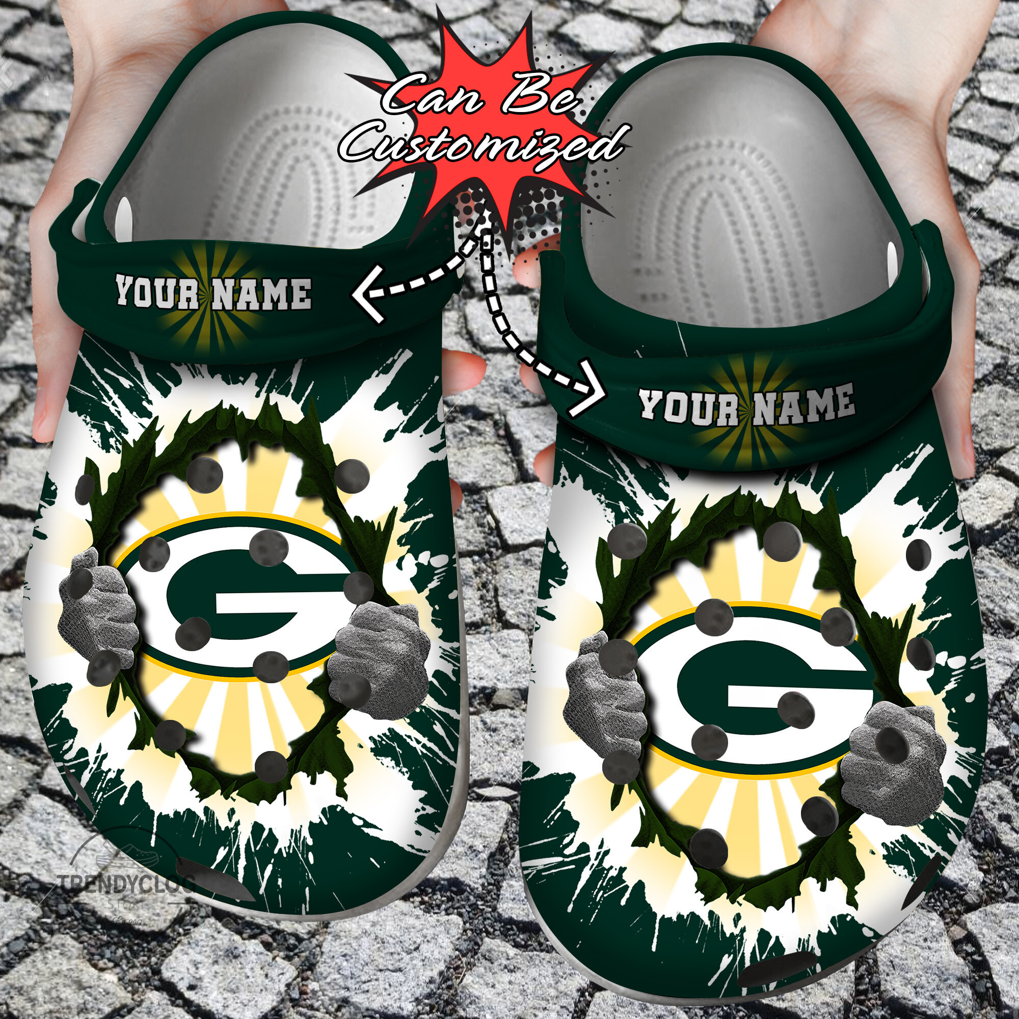 Football Crocs - Personalized G.Packers Hands Ripping Light Clog