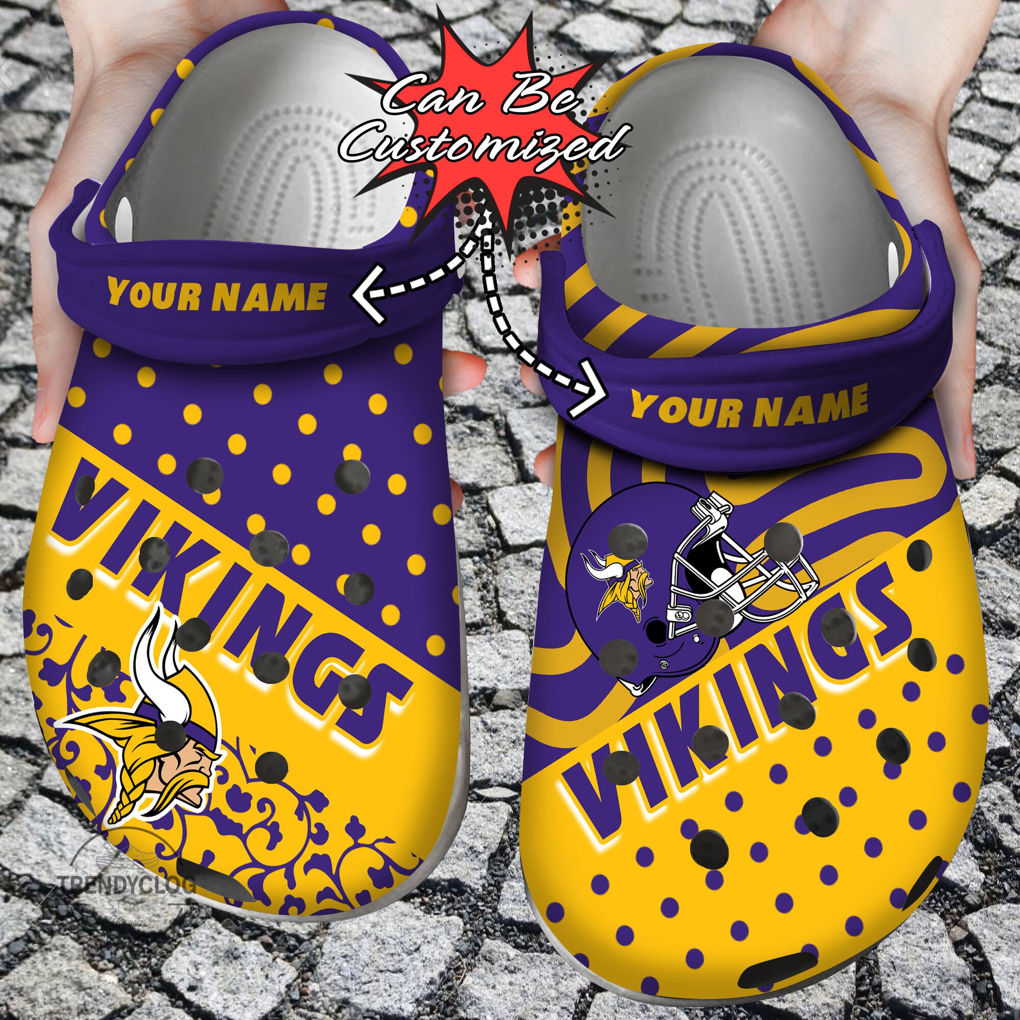 Football Crocs - Personalized M.Vikings Polka Dots Colors Clog