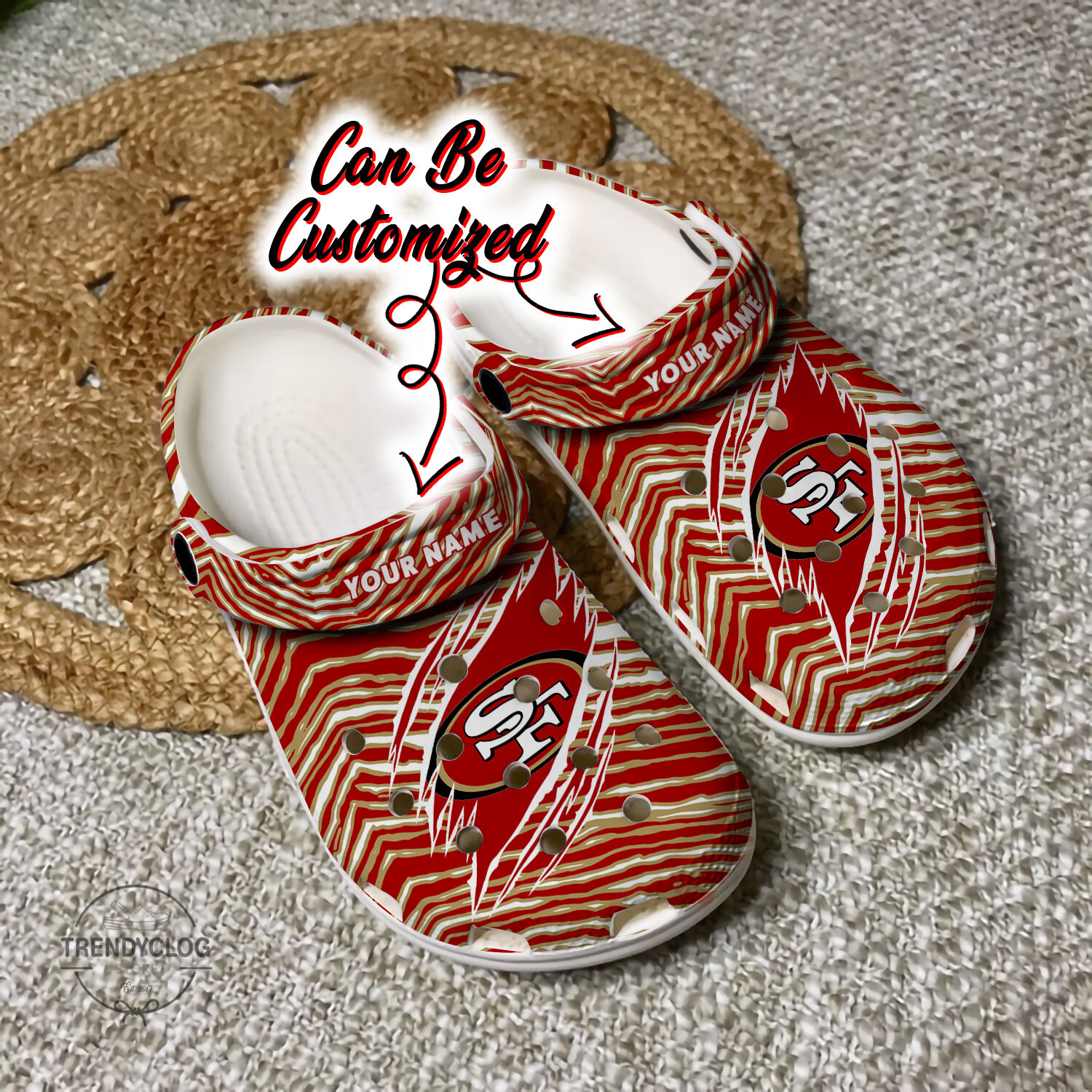 Football Crocs - Personalized Sf 49Ers Ripped Zebra Print Paint Clog