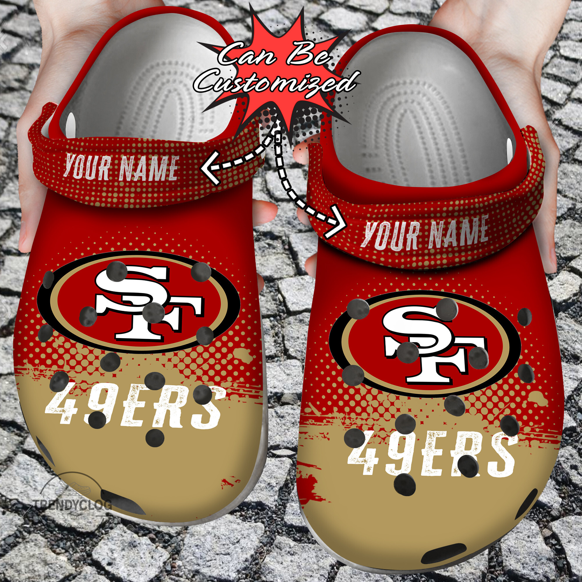 Football Crocs Personalized Sf 49Ers Half Tone Drip Flannel Clog