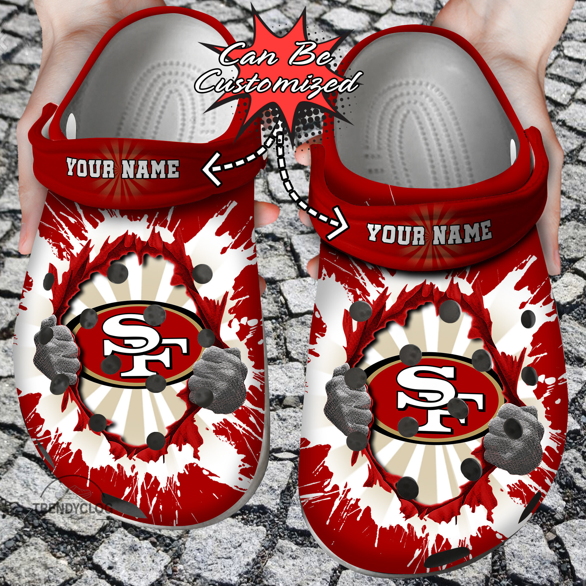 Football Crocs Personalized Sf 49Ers Hands Ripping Light Clog