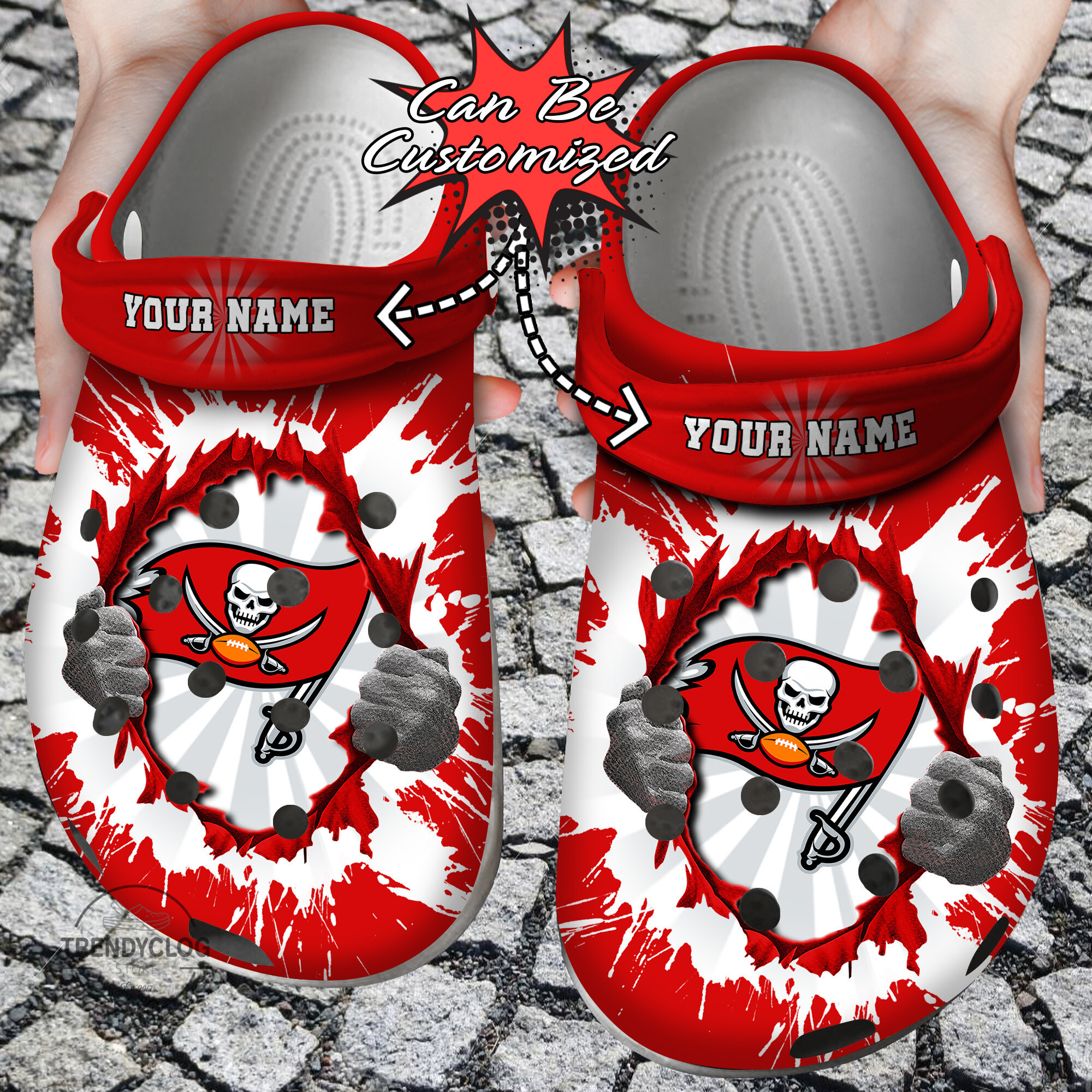 Football Crocs Personalized Tb Buccaneers Hands Ripping Light Clog