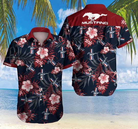 Ford Mustang Hawaiian Graphic Print Short Sleeve Hawaiian Casual Shirt