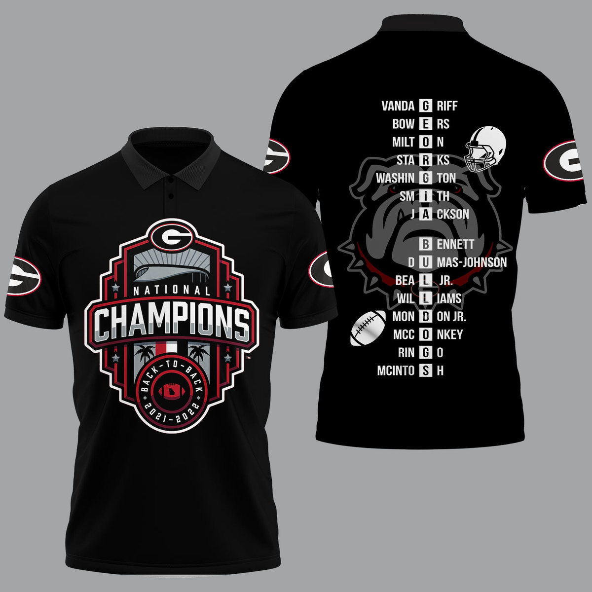 Georgia Bulldogs 2022 National Champions Back To Back Black Polo Shirt