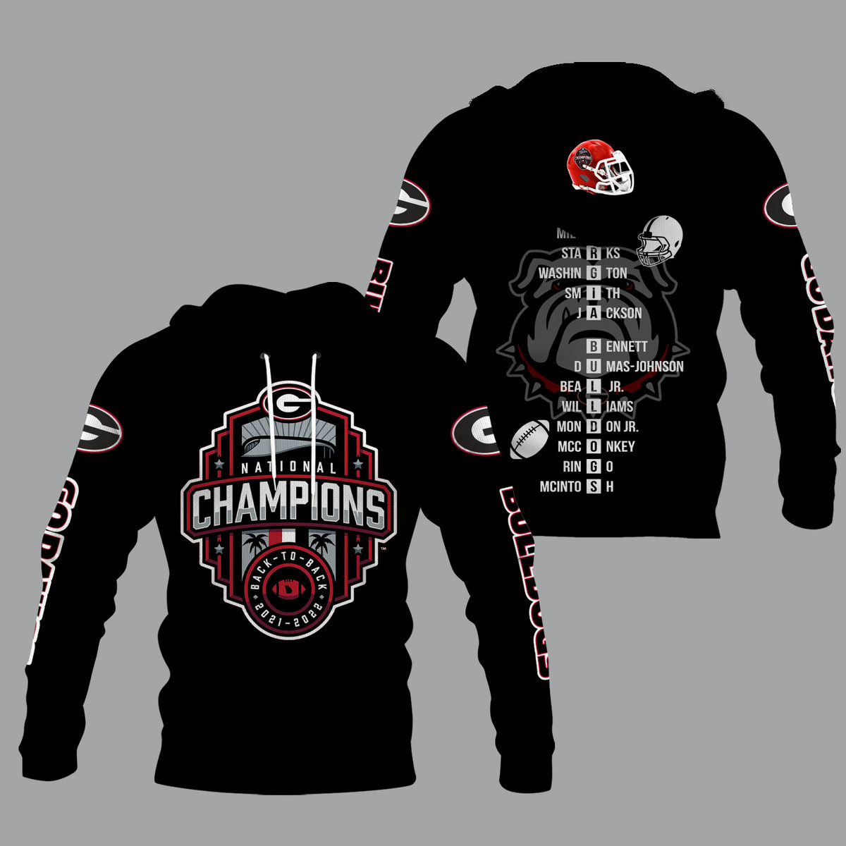 Georgia Bulldogs 2022 National Champions Back To Back Black Shirts