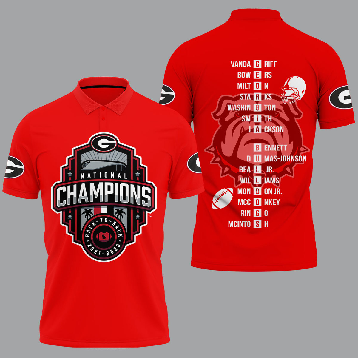 Georgia Bulldogs 2022 National Champions Back To Back Red Polo Shirt