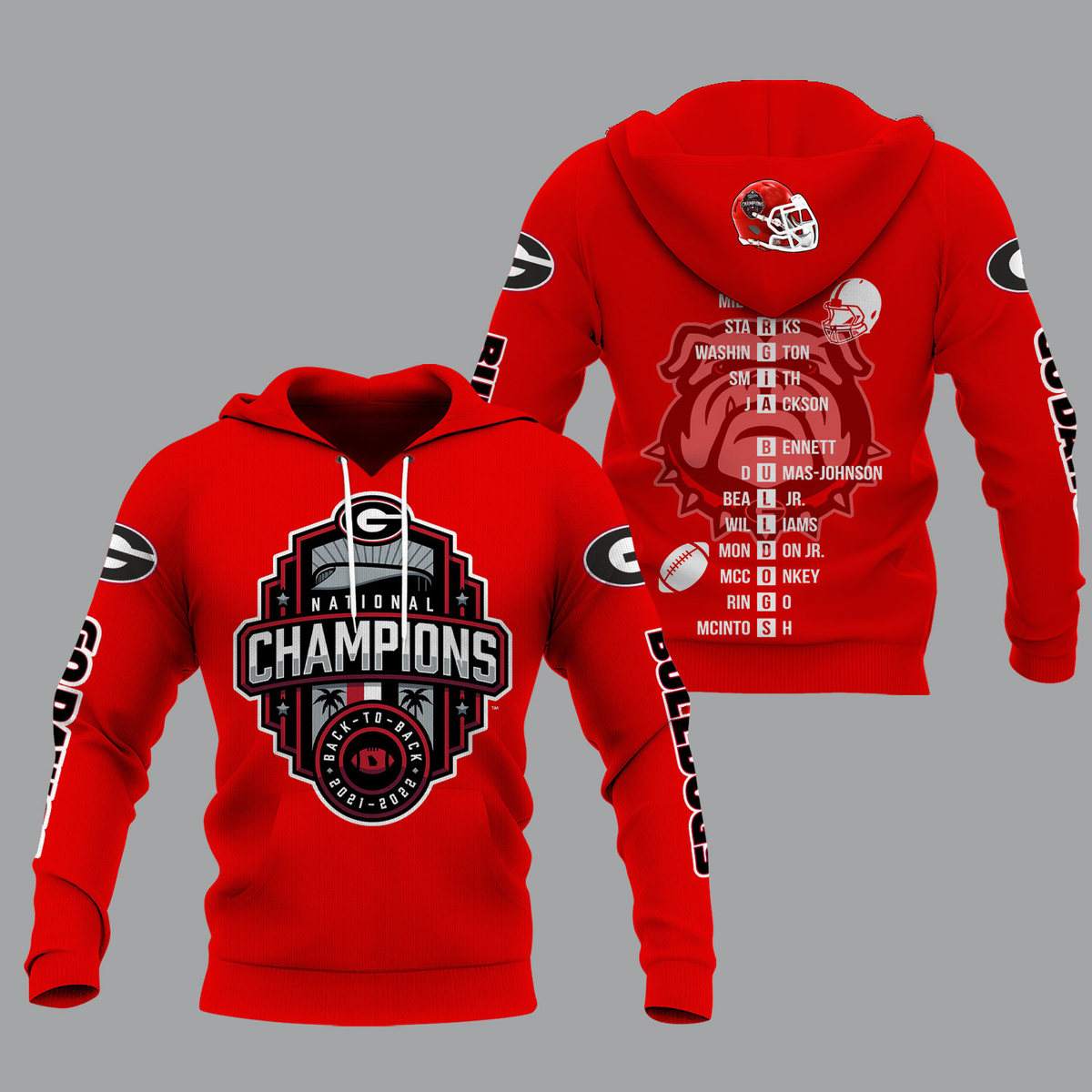 Georgia Bulldogs 2022 National Champions Back To Back Red Shirts