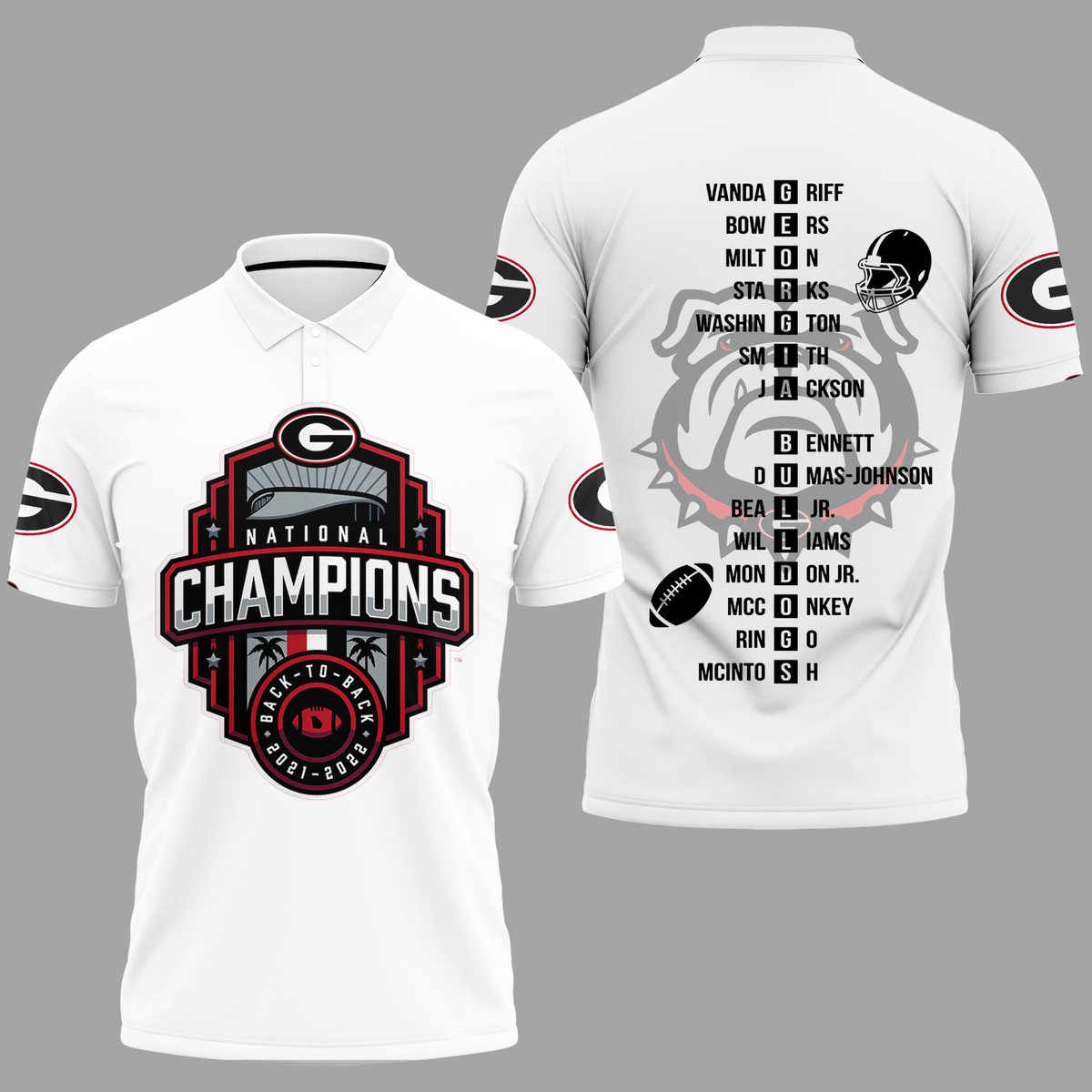 Georgia Bulldogs 2022 National Champions Back To Back White Polo Shirt