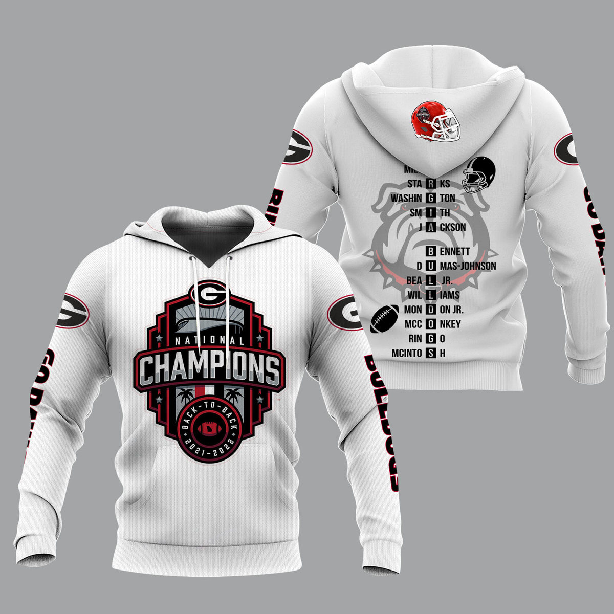 Georgia Bulldogs 2022 National Champions Back To Back White Shirts