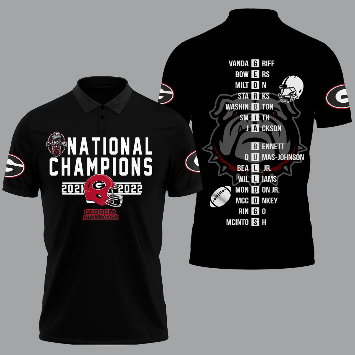 Georgia Bulldogs 2022 National Champions Black Polo Shirt - v10