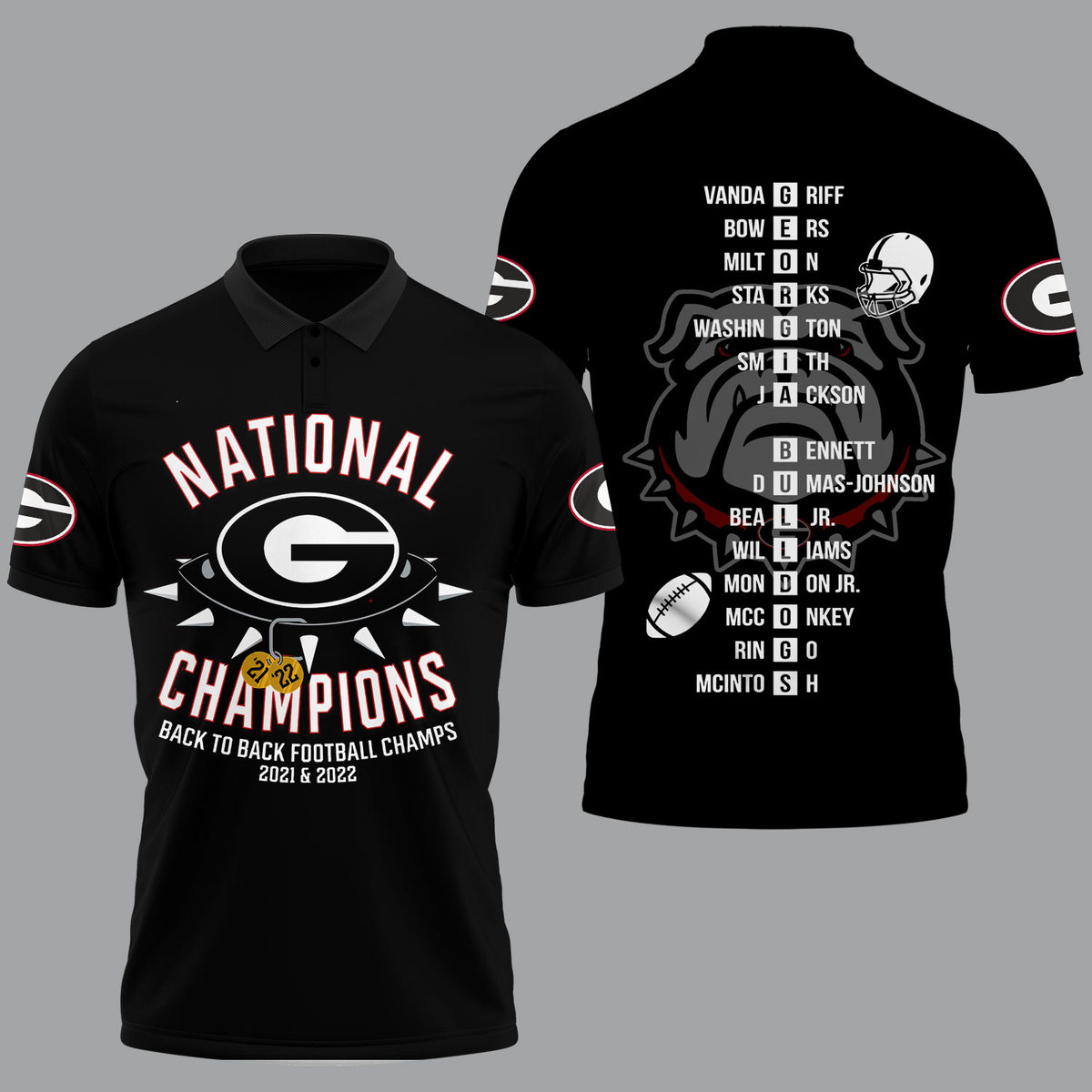 Georgia Bulldogs 2022 National Champions Black Polo Shirt - v11