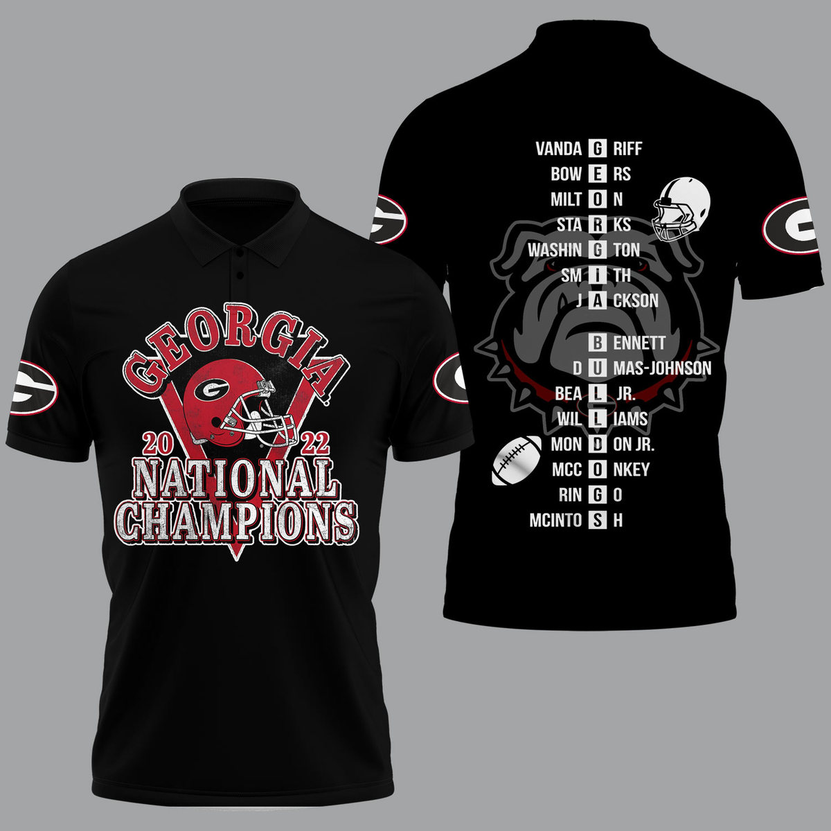 Georgia Bulldogs 2022 National Champions Black Polo Shirt - v12