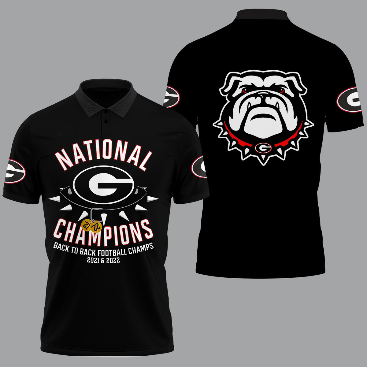 Georgia Bulldogs 2022 National Champions Black Polo Shirt -v17