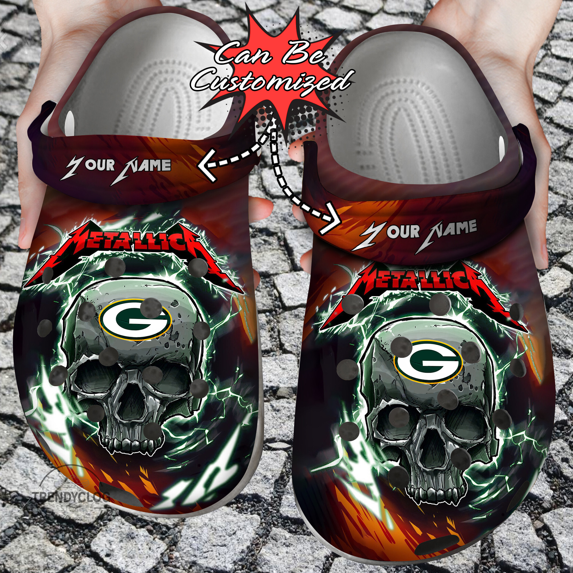 G.Packers Crocs - Personalized Skull Lightning Metallica Clog