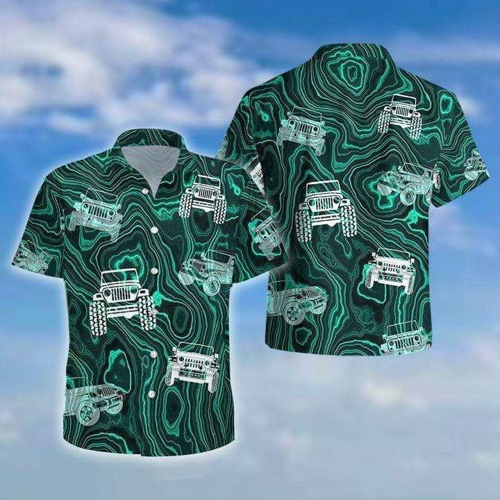 Green Virtual Pattern Jeep Unisex Hawaiian Aloha Shirts