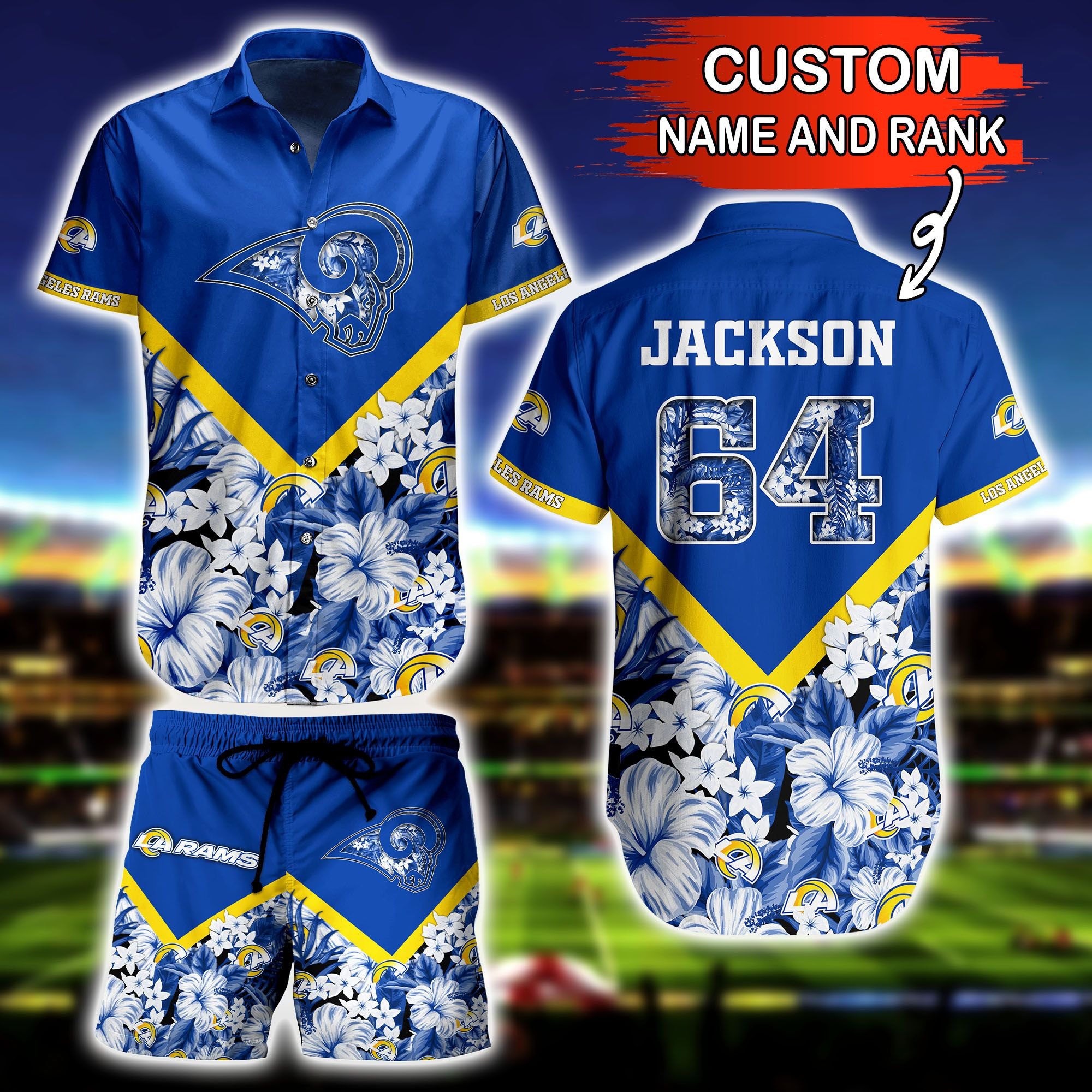 Hawaiian Shirt Los Angeles Rams and Short Floral 3D Custom Name Number