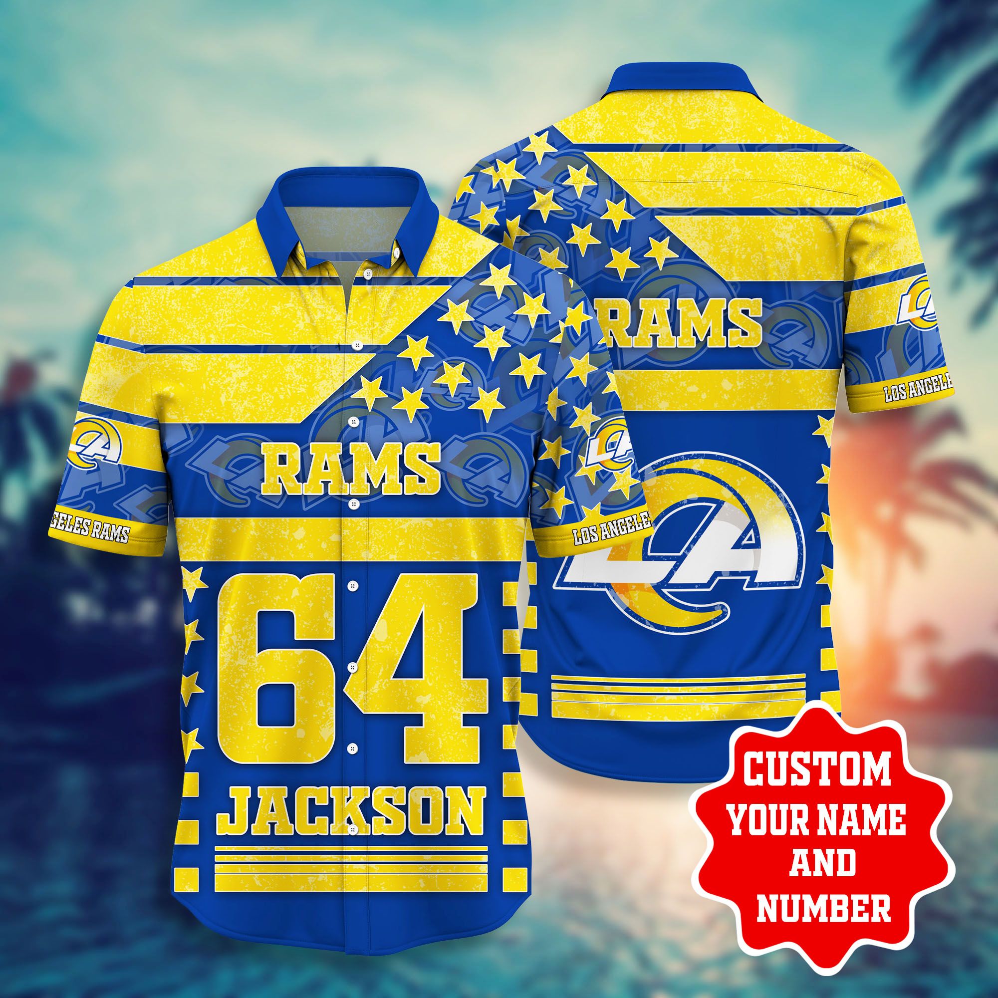 Hawaiian Shirt Los Angeles Rams Shorts star 3D Custom Name Number