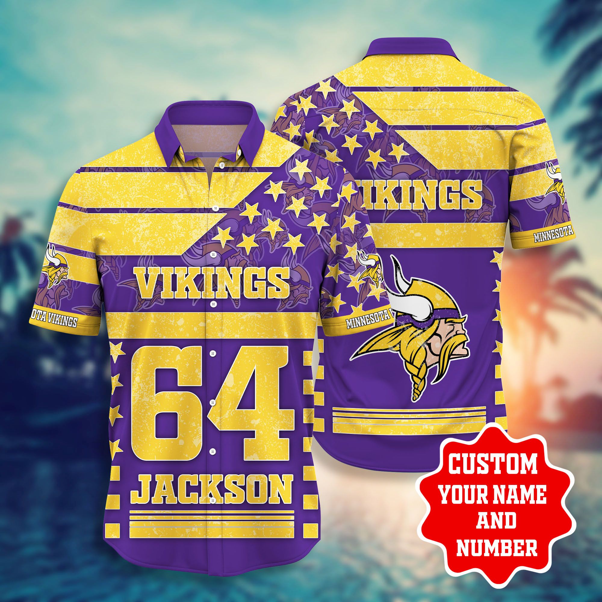 Hawaiian Shirt Minnesota Vikings Shorts star 3D Custom Name Number