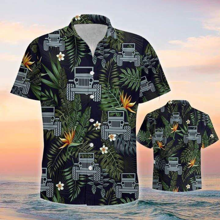 Jeep Tropical Green Black Hawaiian Aloha Shirts