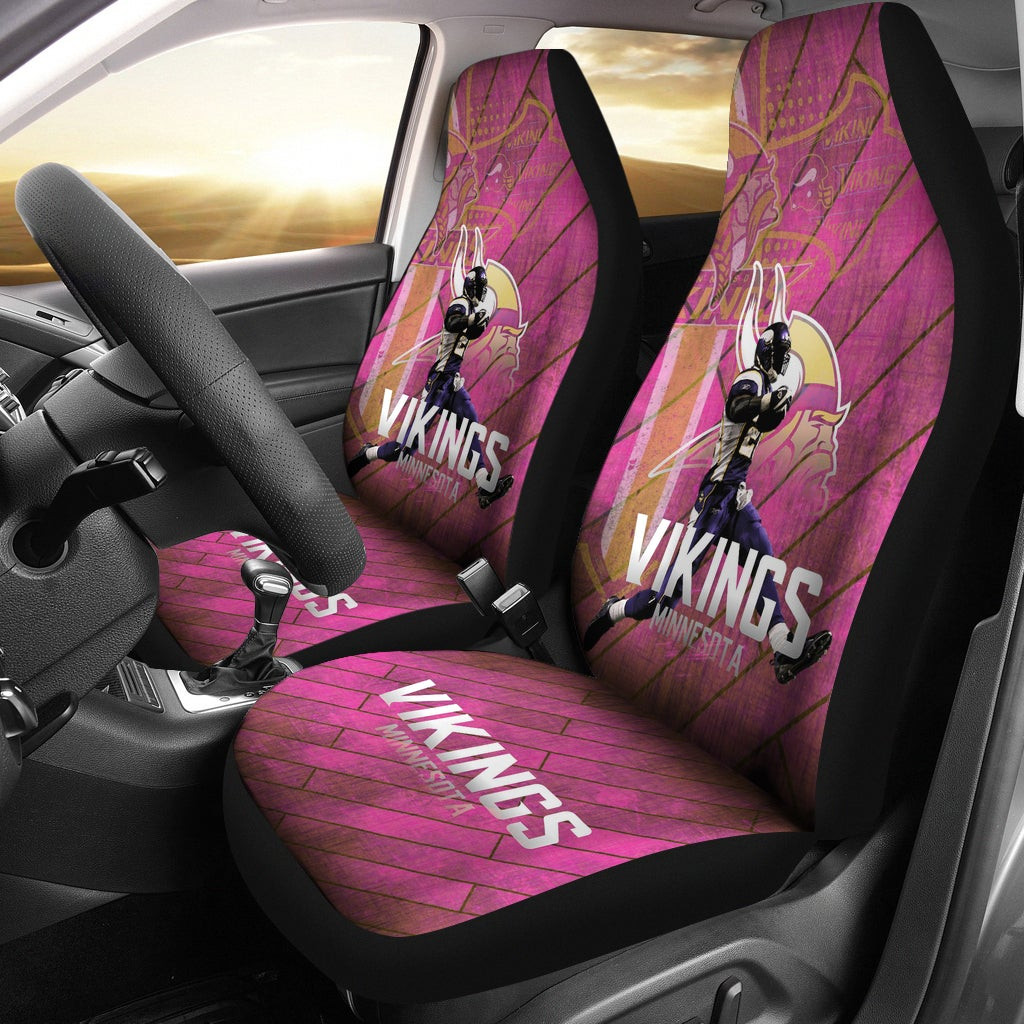 Minnesota Vikings  Team  Adrian Peterson Jumping Symbol On Pink Wall Background Car Seat Covers