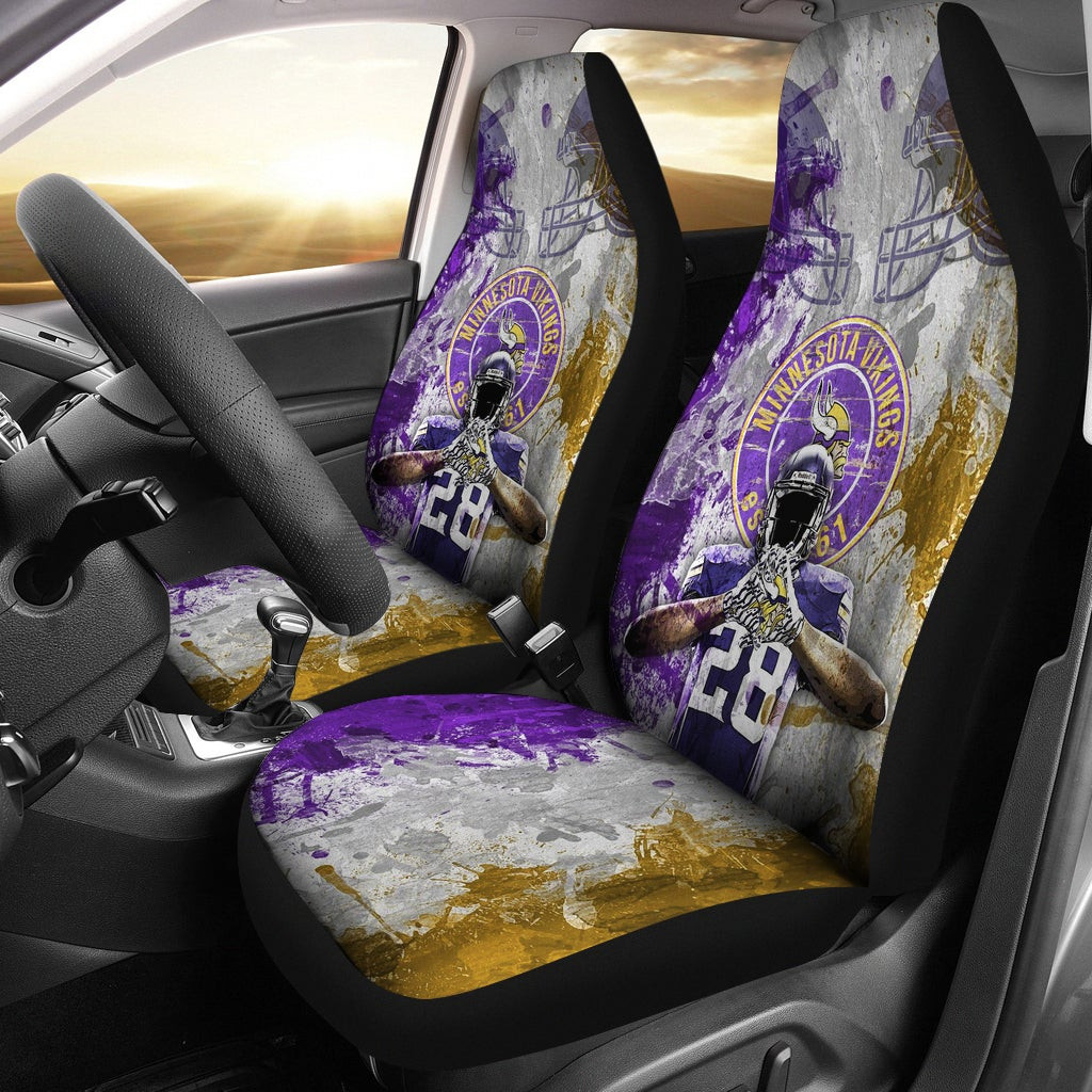 Minnesota Vikings  Team  Adrian Peterson Yellow And Purple Splash Watercolor Car Seat Covers