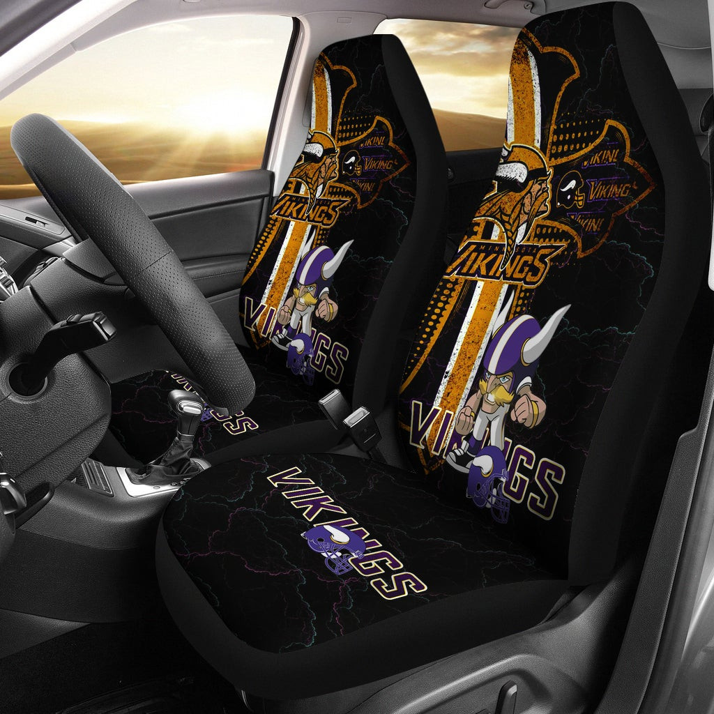 Minnesota Vikings  Team  Chibi Little Viking Player Fight Orange Cross Car Seat Covers