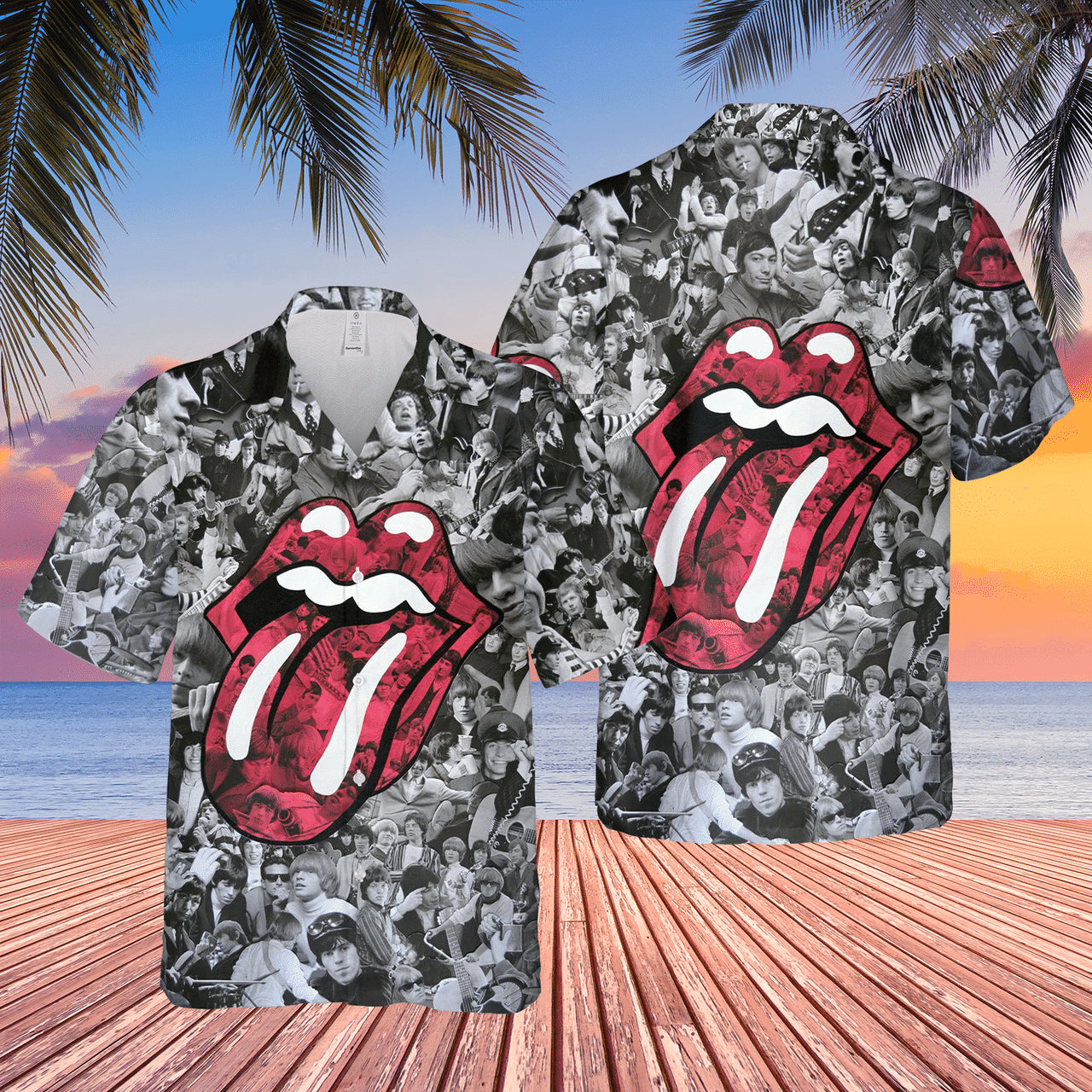 The Rolling Stones Band Black N White Images Patterns Hawaiian Shirt